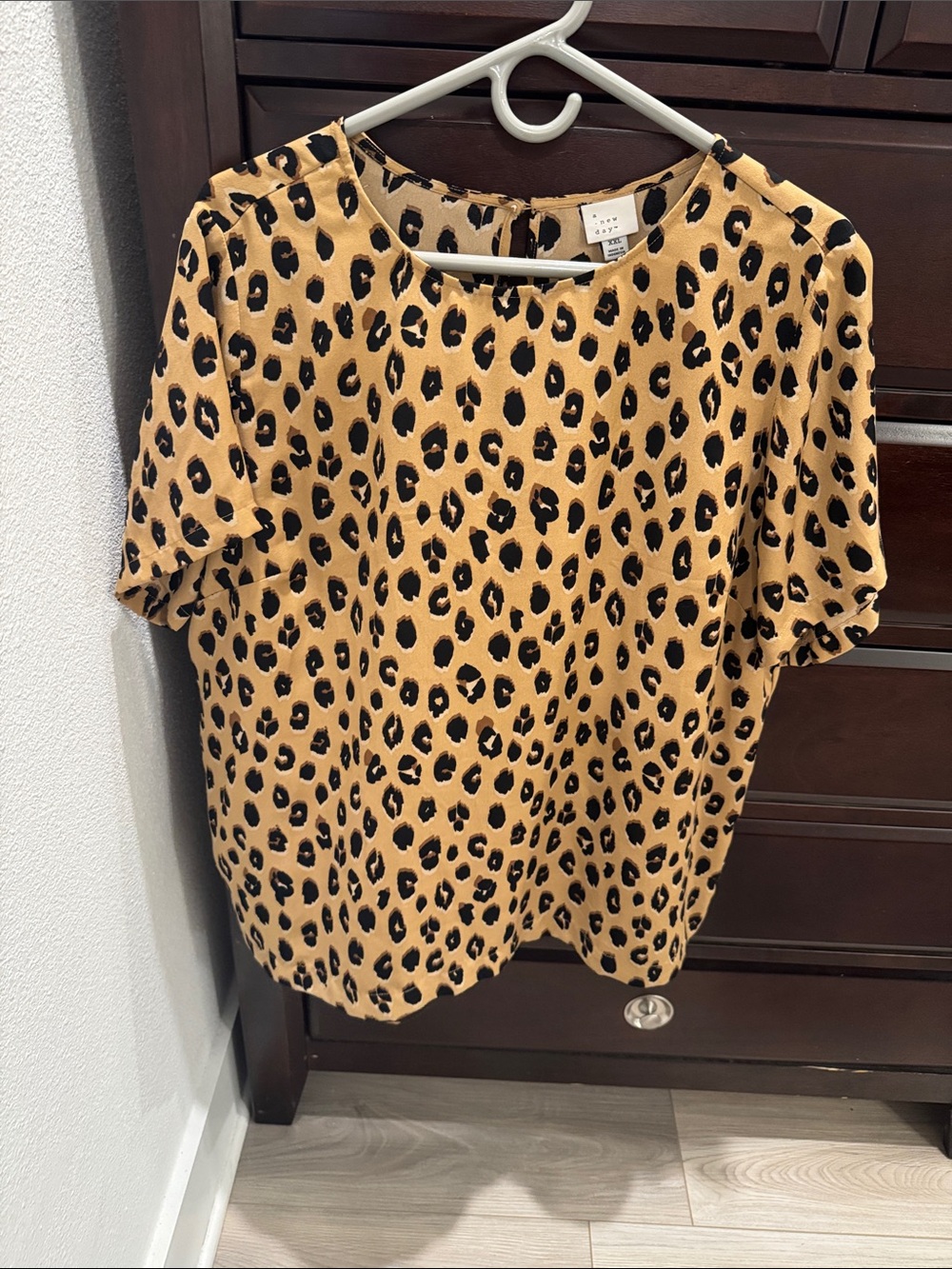 a new day Leopard Print Short Sleeve Blouse - Camel and Black